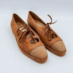 Etienne Aigner Womens Suede Flats Lace Up Casual Slip On Made In Spain Size 7 M